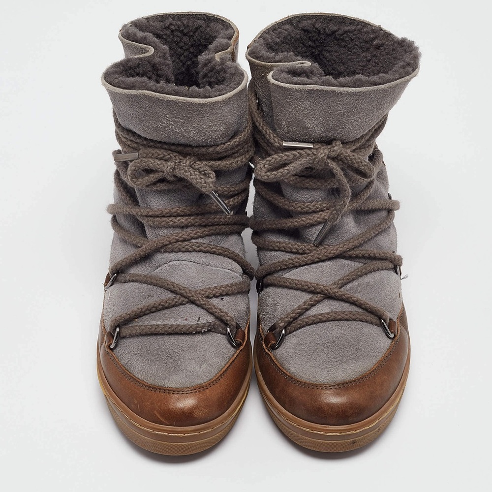 GUC - Isabel Marant Brown/Grey Suede Leather Nowels Wedge Ankle Boots Size 36